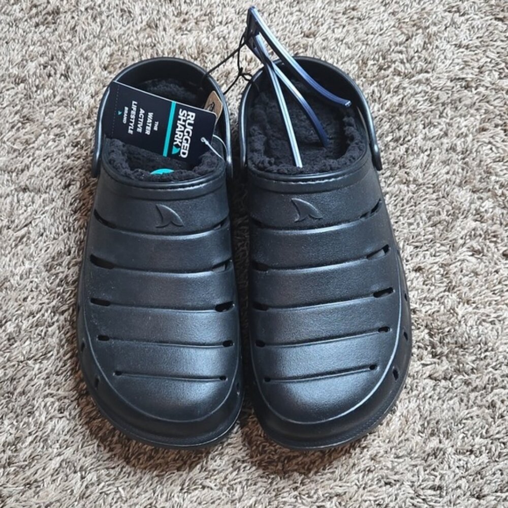 Rugged Shark Memory Foam Lined Black Size 12 Clogs Crocs Slip Ons Shoes Durable